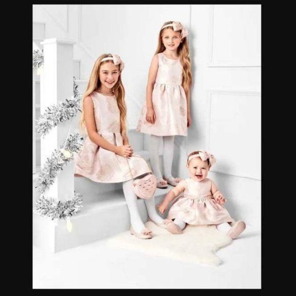 NWT Girls Foil Floral Jacquard Dress Fit Flare - Picture 3 of 7